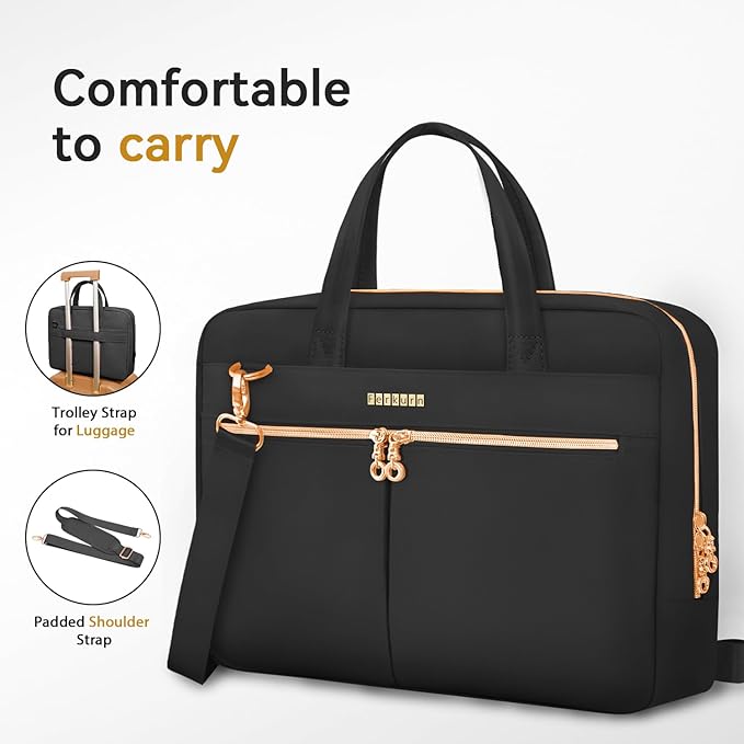 Ferkurn Laptop Bag Case Women Men Computer Bag Compatible with MacBook/HP/LG/Dell, Shoulder Strap Slim Carrying Messenger Briefcase, Black, 14 Inch