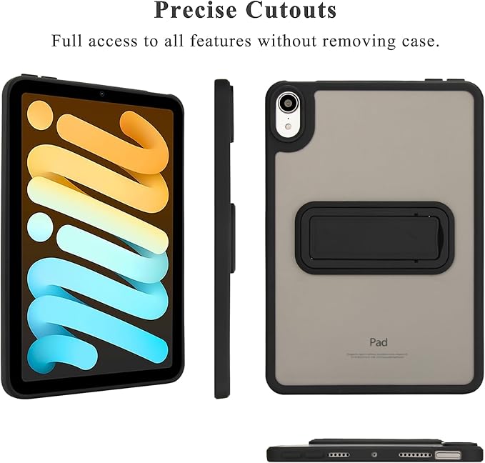 Shockproof Case for iPad mini 7th/6th Generation (2024/2021 8.3-inch), Kickstand Slim Fit Rugged Bumper Lightweight Anti-Scratch Bumper Case Cover for Women Men, Black