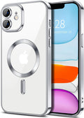 Hython Magnetic Clear for iPhone 11 Case with Camera Lens Protector [Compatible with MagSafe] Luxury Plating Edge Slim Soft TPU Cover Protective Phone Case for iPhone 11 6.1", Silver