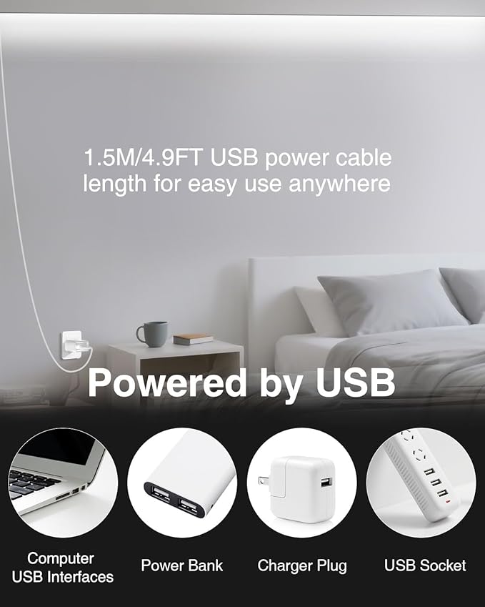 Aclorol 5V USB Powered Dimmable COB LED Strip Light 3.28FT/1M 320LEDs Cold White LED Flexible Tape Lights with 1.5M Cable for Under Cabinet TV Backlight Bedroom Wardrobe Shelves Displays (2 Pack)