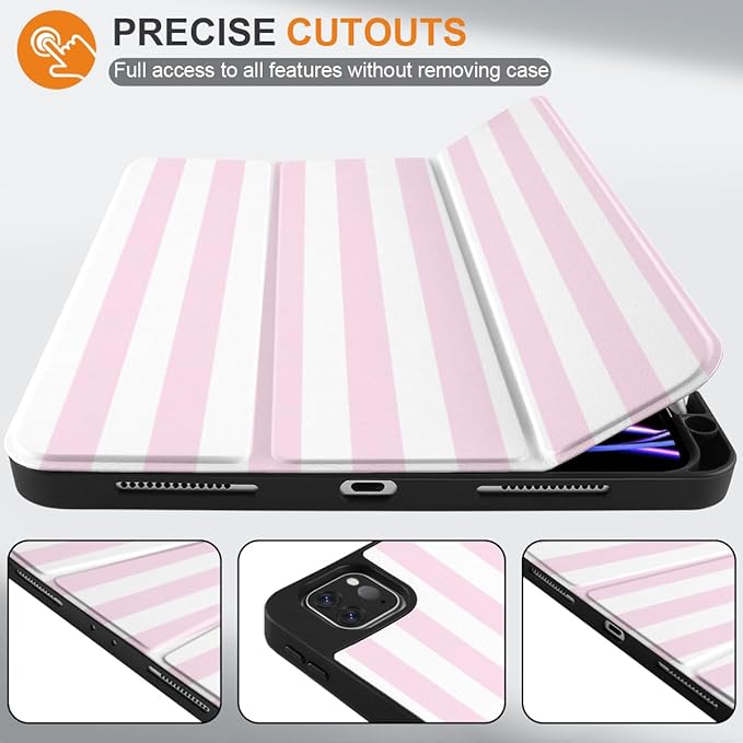 DONGKE Case for iPad Pro 12.9 inch 6th Generation 2022, Built-in Pencil Holder + Trifold Stand + Auto Wake/Sleep + Protective Cover for iPad Pro 12.9 5th/4th/3rd Gen- Pink Stripes