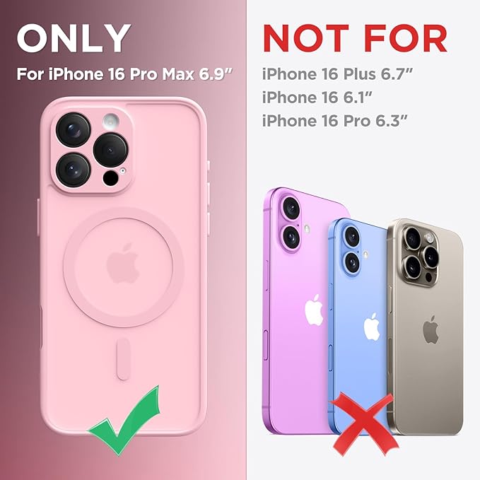 CAPRARO Magnetic Compatible with iPhone 16 Pro Max Case, Upgraded [Full Camera Protection] [Compatible with MagSafe] Protective Translucent Matte Women Phone Case Cover, Peach Pink