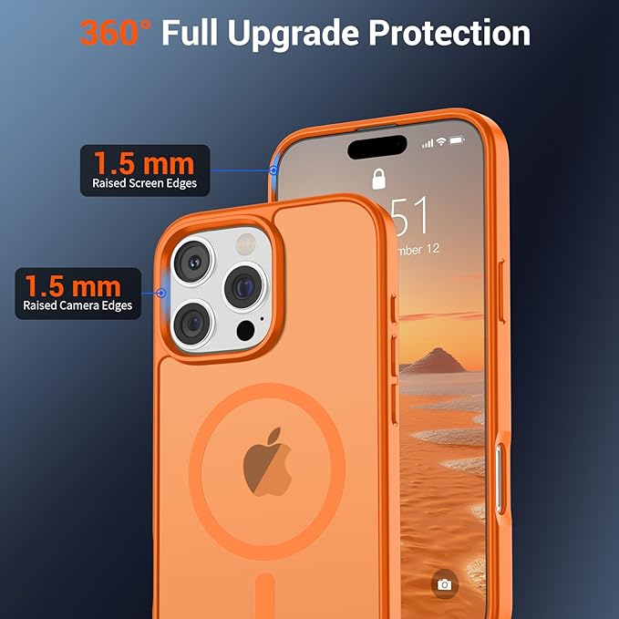 SUPFINE Magnetic for iPhone 16 Pro Max Case (Compatible with MagSafe) (Military Grade Drop Protection) Translucent Matte Shockproof Phone Cover,Starry Orange