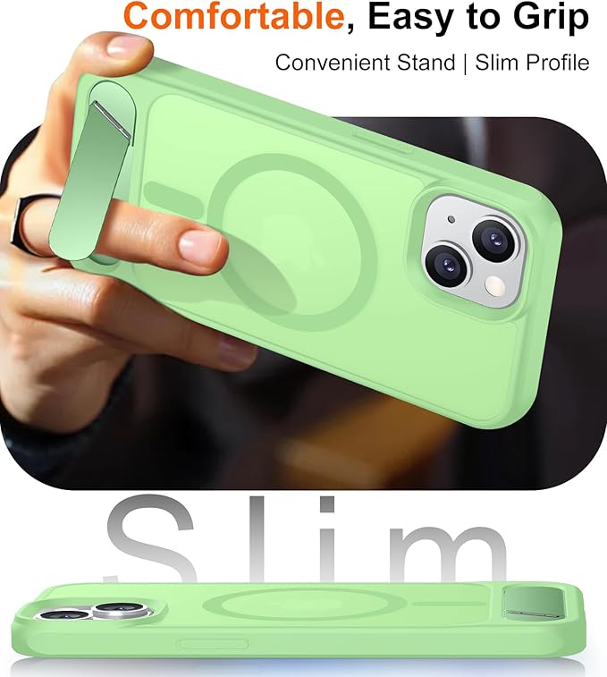 Magnetic Compatible with iPhone 14 Case/iPhone 13 Case,[Built-in Invisible Kickstand][Compatible with MagSafe][Military Grade Shockproof] Slim Translucent Matte Phone Case for iPhone 14/13 6.1"