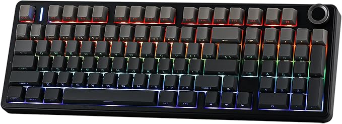MechLands Aula F99 PRO 96% Mechanical Gaming Keyboard, BT5.0/USB-C/2.4GHz Wireless, Hot Swappable Gasket Custom Keyboard with 8000mAH Battery, Rotary Knob, RGB Backlit for Win/Mac (Grey)