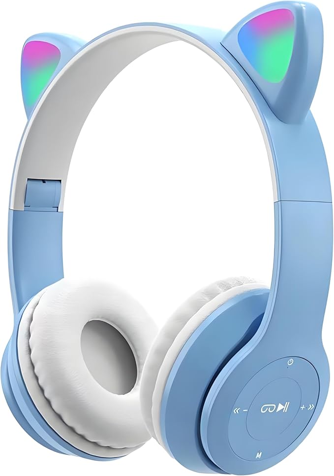 Upgraded Hybrid Active Headphones with Transparent Modes Playtime Wireless Bluetooth with Mic, Deep Bass Soft-Earpads Fast Charging-Light Blue