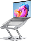 Rotating Laptop Stand, 360° Angle Swivel, Height Adjustable for Neck/Shoulder Health, Solid Aluminum Base, Fits 10"-17" Laptop & Tablet (Silver)