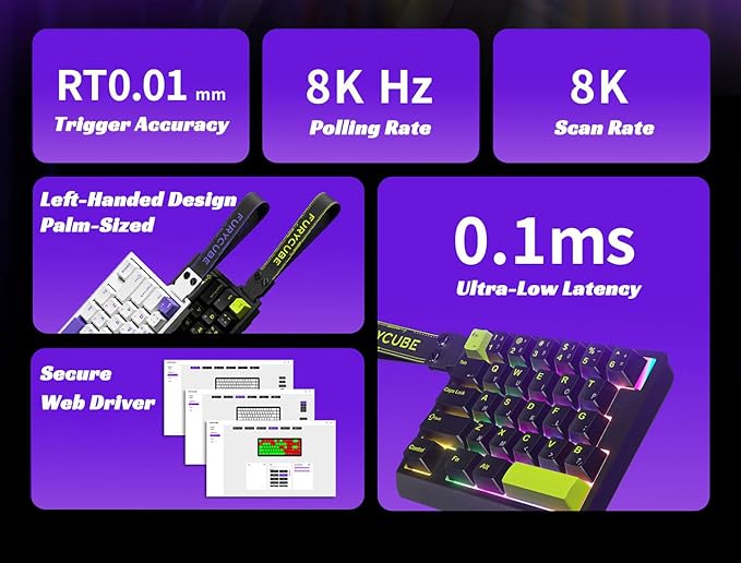 Left-Hand Mechanical Gaming Keyboard Hall Effect Magnetic Switch,29 Keys Hot Swappable,0.01mm Adjustable RT/RS,8K, Portable One Hand Gaming Keypad for FPS & Rhythm Games PC/Mac,RGB(Black)