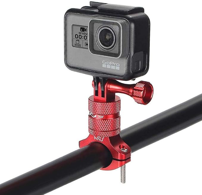 HSU Bike Handlebar Mount for Gopro Hero 13/12/11/10/9/8/7/6/5/4 AKASO Campark Osmo Action 3/4 and Other Action Cameras, 360 Degrees Rotary Motorcycle Mount (Red)
