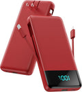 Portable Charger for iPhone,13800mAh Slim Power Bank with Built-in Cables & AC Wall Plug,All in One 4 Outputs USB C Fast Charging Battery Pack Travel Essential for iPhone 17/16/15/14,Android (Red)