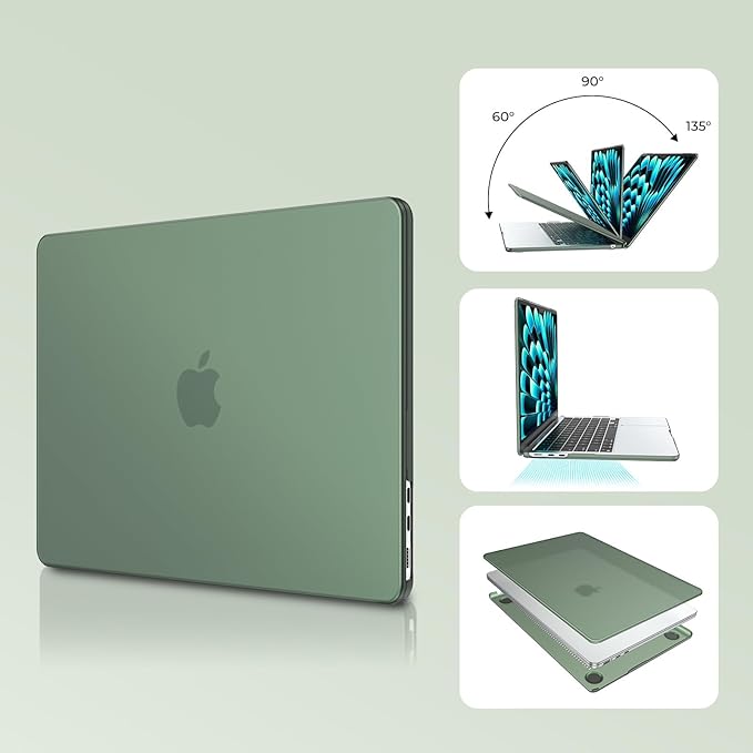EooCoo Case Compatible with MacBook Air 13 inch M5 2026-2022 M4 M3 M2 A3449 A3240 A3113 A2681, Matte Hard Shell Scratch Resistant Protective Cover Compatible for MacBook Air 13.6 inch, Midnight Green