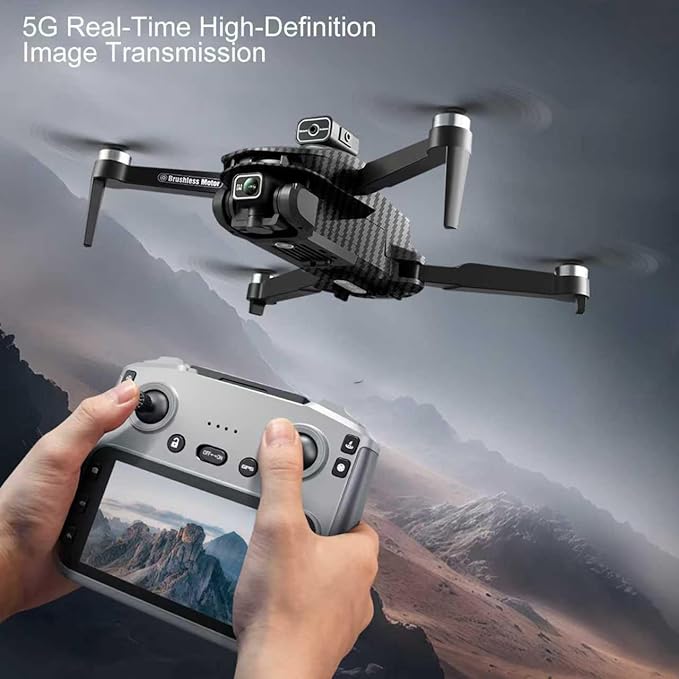 GPS Drone with 4K Dual Cameras & 4.5in Large-Screen Remote - Infrared Obstacle Avoidance, LED Night Lights, Brushless Motors, 2 Rechargeable Batteries, Wi-Fi FPV Real-Time Transmission, Hovering Altitude Hold Mode, GPS Auto Return & Follow Me Mode - Fo...