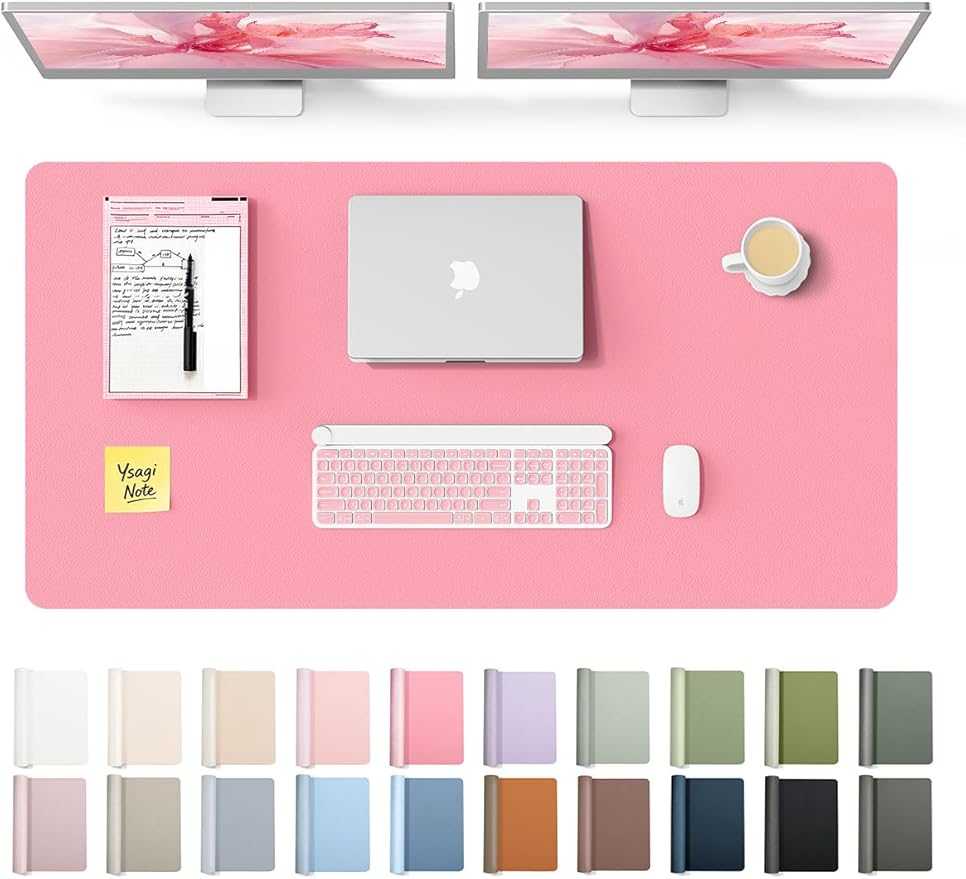 YSAGi Leather Desk Protector, Office Mat, Large Mouse Mat, Non-Slip PU Leather Blotter, Laptop Desk, Waterproof Writing Pad for Office and Home (Pink, 47.2" x 23.6")