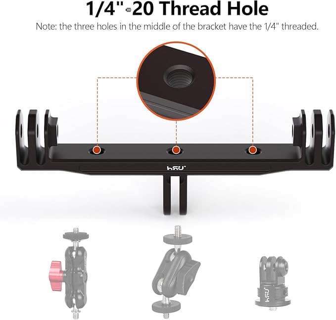 HSU Aluminum Dual Twin Mount Adapter (Extension) for GoPro Hero 13/12/11/10/9/8/7/6/5/4 DJI Osmo Action AKASO Campark and Other Action Cameras