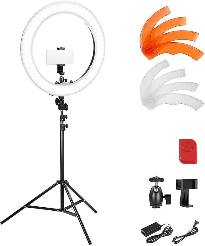 NEEWER 18 Inch/45cm LED Ring Light with Tripod Stand, Phone Holder, 58W 5600K Large Selfie Ringlight Compatible with iPhone Camera for Streaming Makeup Studio Photo Video Recording Filming, RL-18