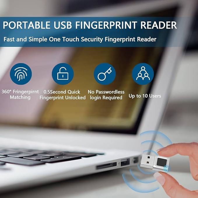 Adesso USB Fingerprint Reader Windows Hello Compatible Built-in Biometric Security AES256 Encryption Made in Taiwan TAA Compliant AFP-100-TAA