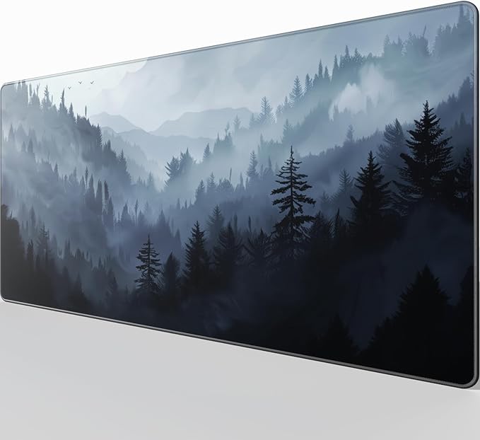 KTRIO Large Gaming Mouse Pad Desk Mat, Superior Micro-Weave Cloth, Non-Slip Rubber Base, Stitched Edges, Water-Resistant, for Gamer, Office & Home, 31.5 x 15.7 Inch，Cloud Forest