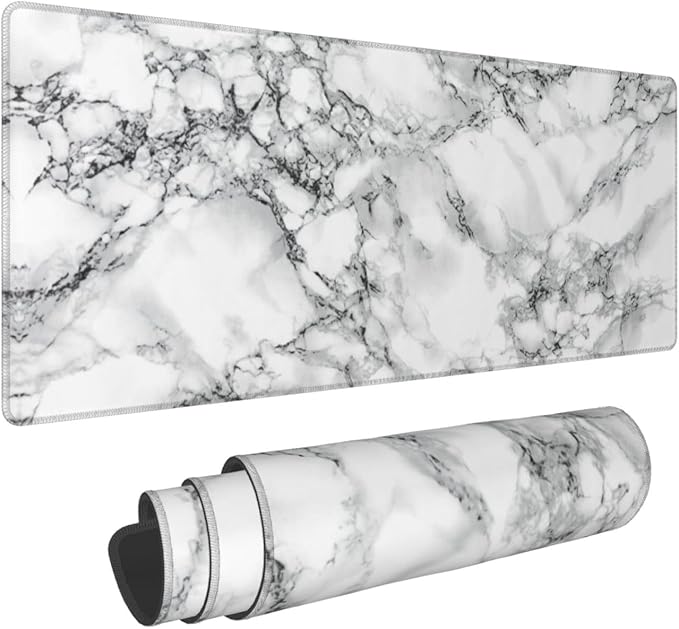 Black and White Marble XL Large Mouse Pad with Stitched Edges Long Non-Slip Rubber Base Mousepad Laptop Keyboard Mat Desk Pad for Office Home Desk Decor, 31.5" X 11.8"