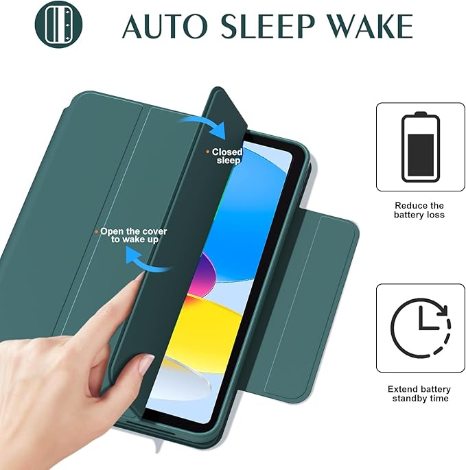 ZENLU iPad 10th 11th Generation Magnetic Case with Removable Folio Cover, Semi-Silicone Leather, Vertical Stand, Clear Back, Smart Sleep/Wake, Full Protective Case for iPad 10 & 11(A16) (Green)