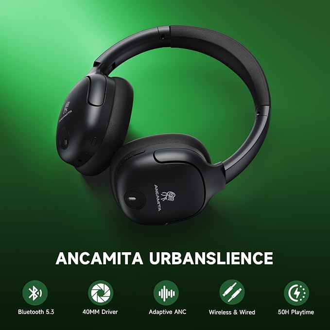 Hybrid Active Noise Cancelling Headphones, Wireless Over Ear Bluetooth, 50H Long ANC Playtime, Rotatable and Foldable, HiFi Audio Deep Bass, Customized EQ via APP, Transparency Mode (Black)