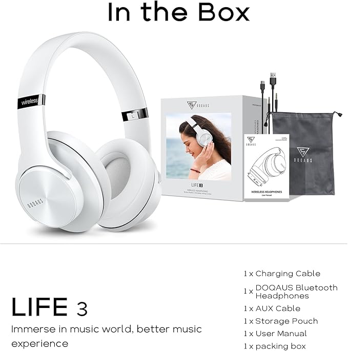 DOQAUS Bluetooth Headphones Over Ear, 90H Playtime, 3 EQ Modes, HiFi Audio, ENC Mic, Reinforced Durable Frame & Soft Earpads for Extended Wear, Phone, PC, Travel