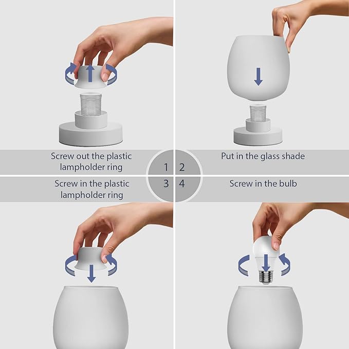 ONEWISH Small Bedside Lamp for Bedroom, 3-Way Dimmable Touch Control, 600 Lumen Bright Opal Glass Shade, 7.5 Inch Ultra Compact Nightstand Lamp, Warm White 2700K LED Bulb Included, Modern Design