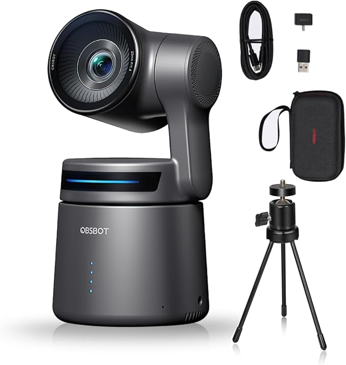 OBSBOT Tail AIR,with Tripod,NDI PTZ Camera, 4K AI-Powered Webcam,1.8" CMOS,f/1.8 Aperture,AI Auto Track,Gesture & Remote Controls,TOF Sensor,Wired&Wireless Connection,LiveStream for Church/Music Live
