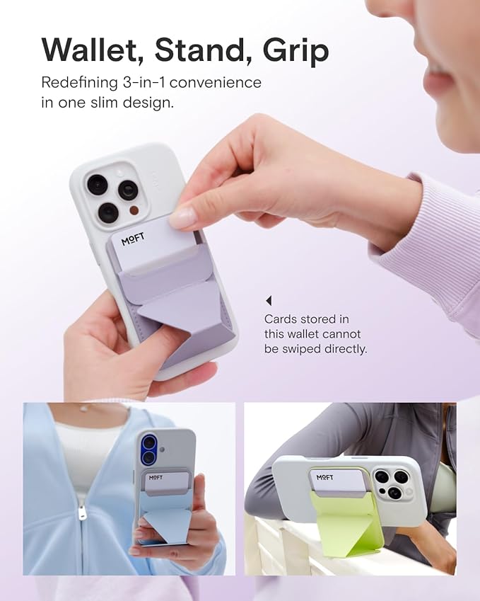 MOFT Magnetic Wallet Stand Compatible with iPhone 16/15/14/13/12 Series, Angle Adjustment & Magsafe Compatible MOVAS Phone Stand, Soothing Mist