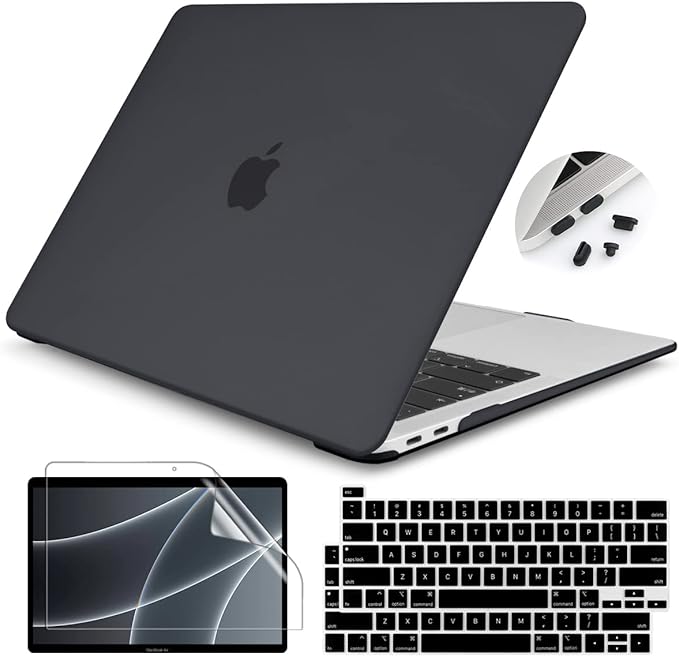 Teryeefi for MacBook Pro 13 inch Case A2338 M1 M2 A2251 A2251 A2159 A1989 A1706 (2016-2022) Frosted Hard Shell Case & Keyboard Cover & Screen Protector for MacBook Pro 13 Retina with Touch ID, Black