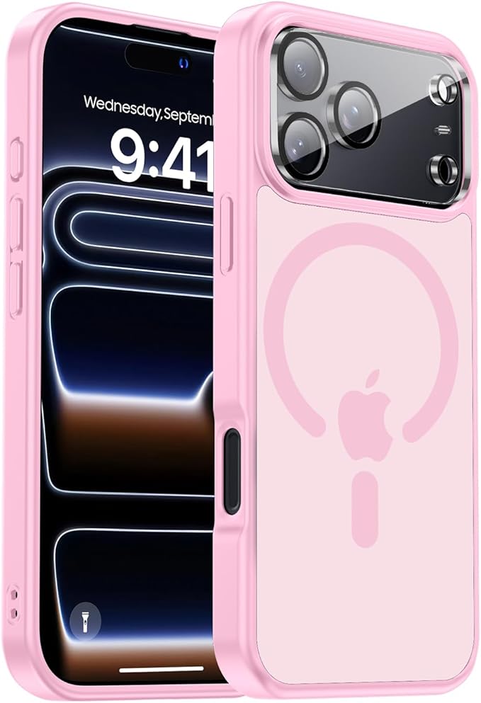 Strong Magnetic for iPhone 17 Pro Case with Camera Lens Protector [ Military-Grade Protection] Compatible with MagSafe Shockproof Slim Thin Cover case for iPhone 17 Pro 6.3 inch, Light Pink