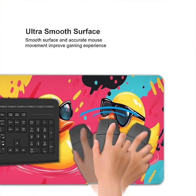 Kawaii Anime Cute Yellow Duck Extended Gaming Mouse Pad Mat with Stitched Edge Non-Slip Base for Office, Home, Computer & Laptop, 31.5"x11.8"