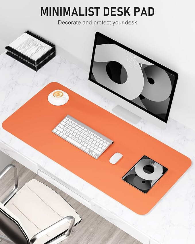 Desk Pad, 30" x 14" PU Leather Non-Slip Desk Mat Large Mouse Pad for Desktop, Waterproof Laptop Computer Writing Mat for Office, Home, Work, Gaming, Orange
