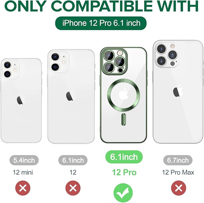 Hython Magnetic Clear for iPhone 12 Pro Case with Camera Lens Protector [Compatible with MagSafe] Luxury Plating Edge Slim Soft TPU Cover Protective Phone Case for iPhone 12 Pro 6.1", Deep Green