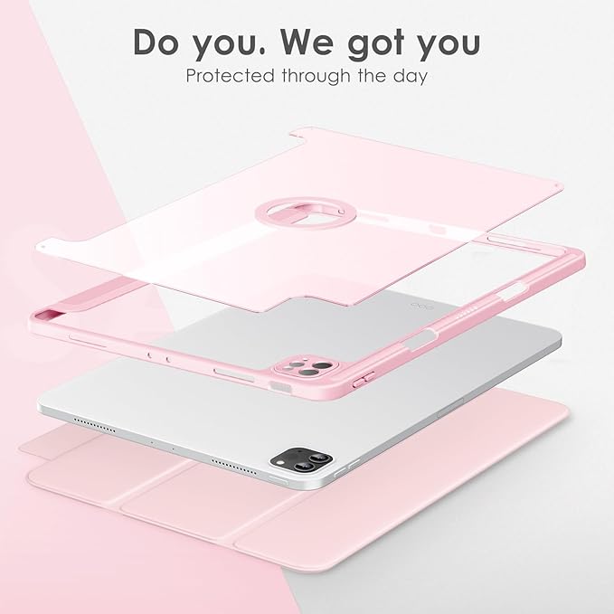 VIKESI Case for iPad Pro 12.9 6th/5th/4th/3rd Generation 2022/2021/2020/2018,TPU Shockproof Frame,Built-in Pencil Holder,Auto Sleep/Wake - B_Pink
