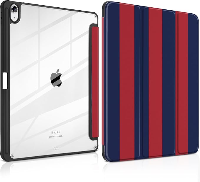 Case for iPad Air 13 inch M4 2026 M3 2025 M2 2024 Release with Pencil Holder Clear Back Shell Lightweight Shockproof TPU Edge Trifold Stand Auto Wake Sleep Cute Cover, Red Blue Stripes