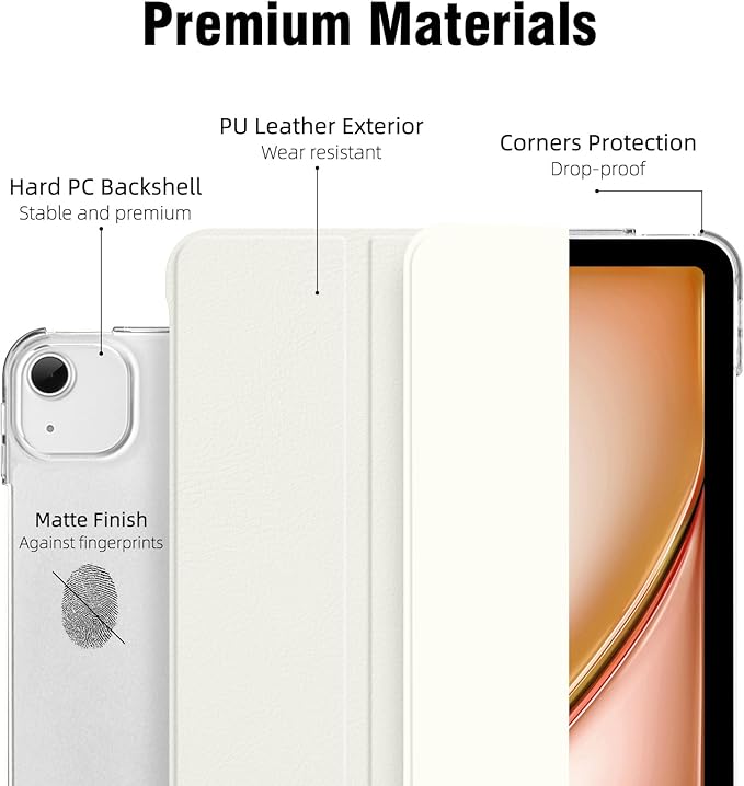 for iPad Air 13 inch M4/M3/M2 2026/2025/2024 Case, iPad Pro 12.9 (6th/5th Generation 2022/2021), Hard PC Translucent Frosted Back Shell Case with Auto Wake/Sleep, Trifold Stand Cover, White