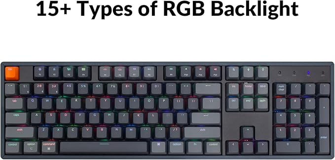 Keychron K10 Full Size 104 Keys Bluetooth Wireless/USB Wired Mechanical Gaming Keyboard with Keychron Super Brown Switch/RGB Backlight/Multitasking Computer Keyboard for Windows/Mac, Aluminum Frame