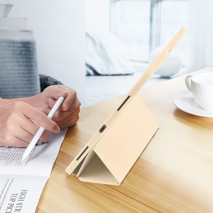 Cases for iPad Pro 12.9 Case 6th/5th/4th Generation (2022/2021/2020) with Pencil Holder [Apple Pencil Wireless Charging] Soft TPU Smart Tri-fold Stand Protective Cover(Champagne Gold)