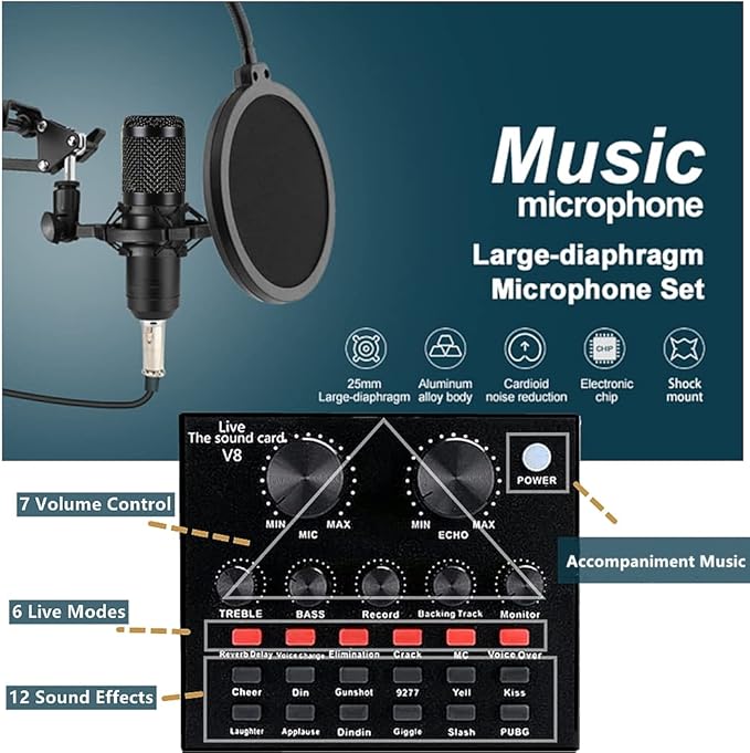Podcast Equipment Bundle, BM-800 Condenser with Voice Changer, Recording Studio Package - Podcast Microphone Bundle for Laptop, Streaming/Live Broadcast/YouTube Recording (AM200-V8)