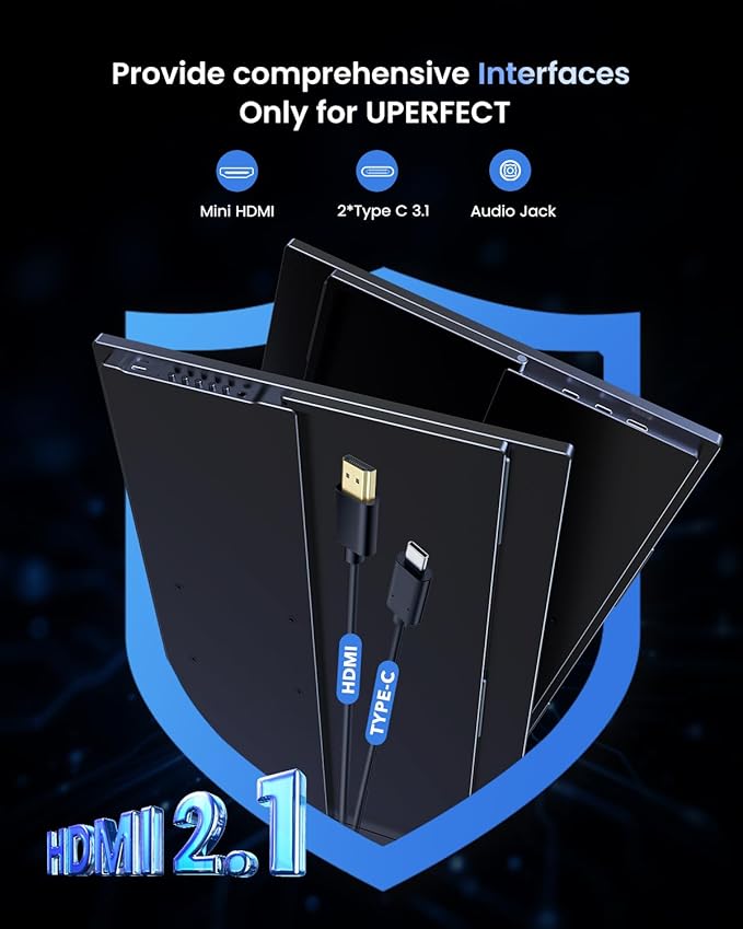 UPERFECT Portable Monitor 4K 144Hz QLED, 19" UHD 3840×2160, 500 Nits, 2000:1, 146% sRGB, 0.1ms, Built-in Stand & VESA Mount, Travel Gaming Monitor for Laptop, PC & Gaming Consoles - UColor 19 Apex