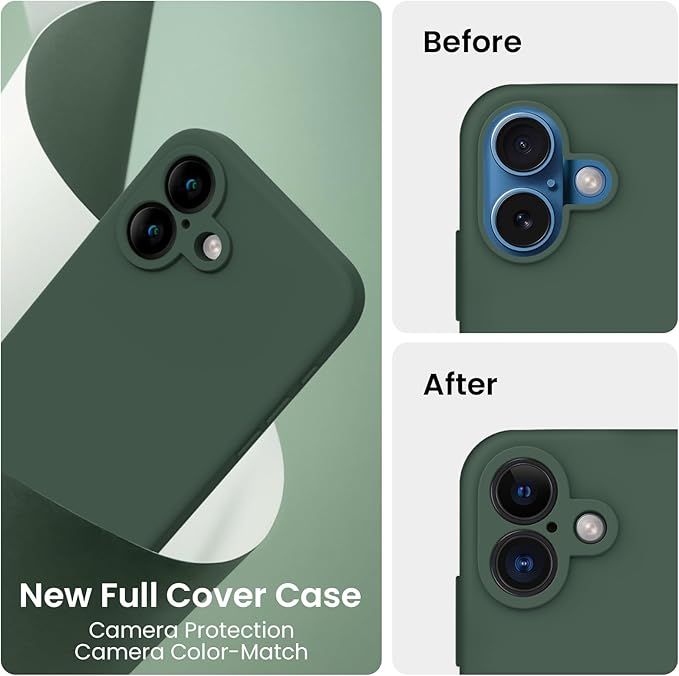FireNova Designed for iPhone 16 Plus Case, Silicone Upgraded [Camera Protection] Case, Soft Anti-Scratch Microfiber Lining Inside, 6.7 inch, Alpine Green