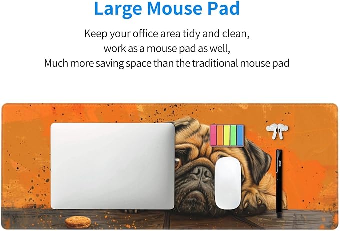 Mouse Pad Gaming - Large Mouse Pad for Desk with Waterproof Surface & Durable Design Desk Mat for Desktop & Office Accessories (Pensive Pug)