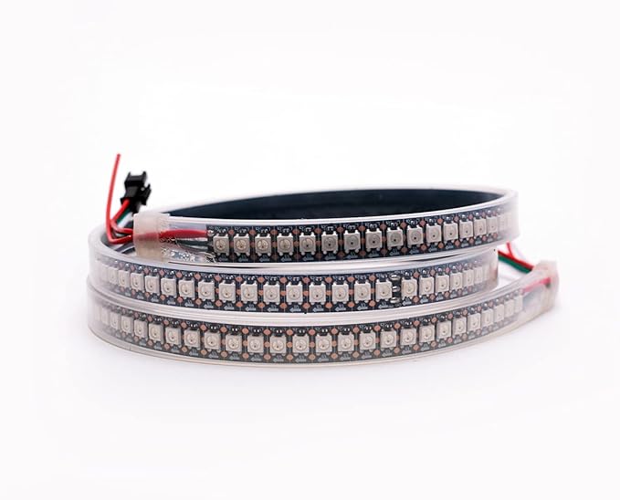 WS2812B LED Strip Individual Addressable Light 144Pixels/m SMD 5050 RGB Pixel Strip DC5V (3.2FT 144LEDS Waterproof IP67, Black PCB)