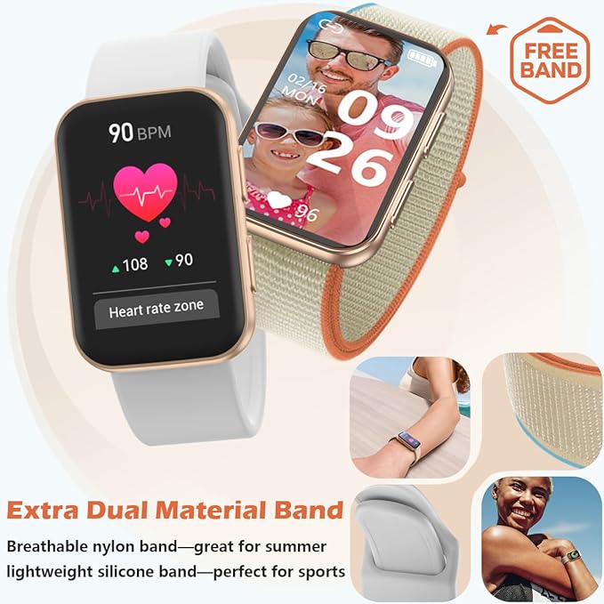 MorePro Health Fitness Tracker for Women Men, 24/7 Heart Rate Blood Pressure & Oxygen Monitoring, Sleep Tracker, 120+ Sport Modes Smart Watch, IP68 Waterproof, 2 Bands, Compatible Android iOS