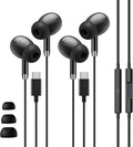 USB C Headphones for Samsung S26 Ultra S25, Wired Earbuds USB C, Type C Headphones Wired [Clear Mic] Noise Cancelling HiFi Ear Buds Pods for iPhone 17 16 15, Android/School/Travel [Black] 2 Pack
