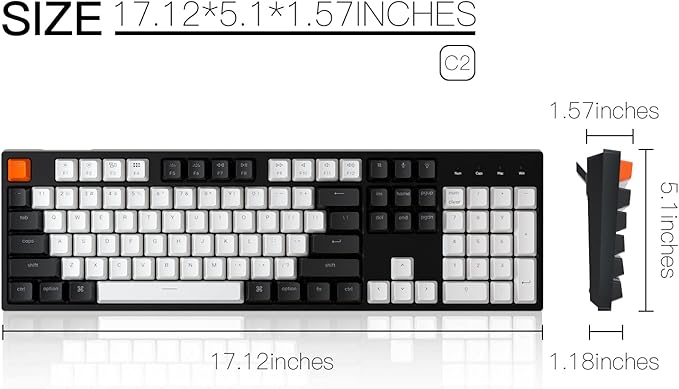Keychron C2 Full Size Wired Mechanical Keyboard for Mac, Hot-swappable, Gateron G Pro Brown Switch, RGB Backlight, 104 Keys ABS keycaps Gaming Keyboard for Windows, USB-C Type-C Braid Cable