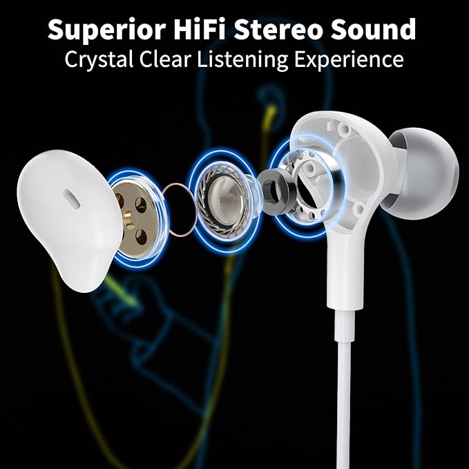 USB Headphones with Microphone for Laptop, 7.5ft Magnetic Wired Earbuds Noise Isolation in-Ear Earphones with Mute Volume Control Stereo Bass for PC Desktop Dell HP Acer Laptop Meetings/Music,School