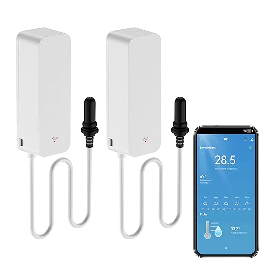 Smart Thermometer Hygrometer: WiFi Temperature Sensor with External Probe, Weather Function Thermometer Humidity Meter for Freezer, Aquarium, App Alert, Compatible with Alexa (Dual Detection 2PCS)