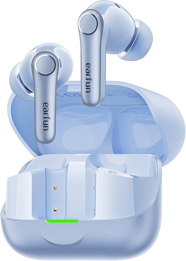 EarFun Air Pro 4+ Adaptive Noise Cancelling Wireless Earbuds, Qualcomm aptX Lossless, Dual Drivers, Translation Earbuds, Snapdragon Sound, 6 Mics AI Clear Call, Hi-Res Sound, Bluetooth 6.0, 54H, Blue