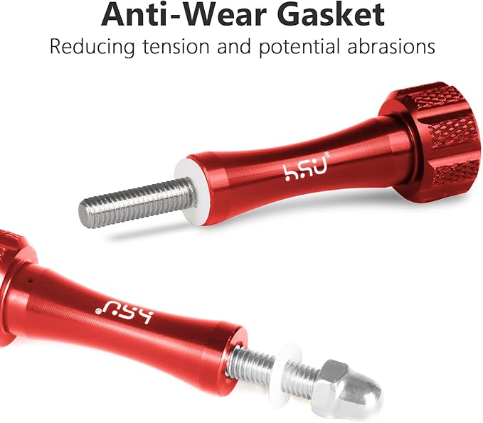 HSU Aluminum Alloy Thumbscrew Set (Extension)+ Wrench for Gopro Hero 13, 12, 11, 10, 9, 8, 7, 6, 5, 4, Compatible with GoPro Media Mod, AKASO Campark and Other Action Cameras (Red)